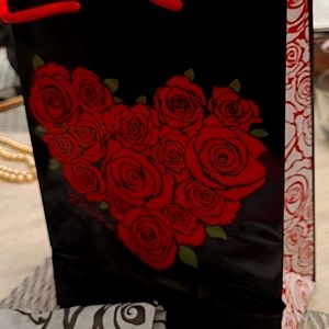 Brighton Gift Bag with Red Rose Heart Motif; Black and White Insignia Tissue